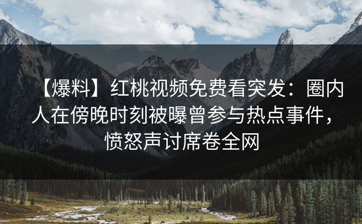【爆料】红桃视频免费看突发：圈内人在傍晚时刻被曝曾参与热点事件，愤怒声讨席卷全网
