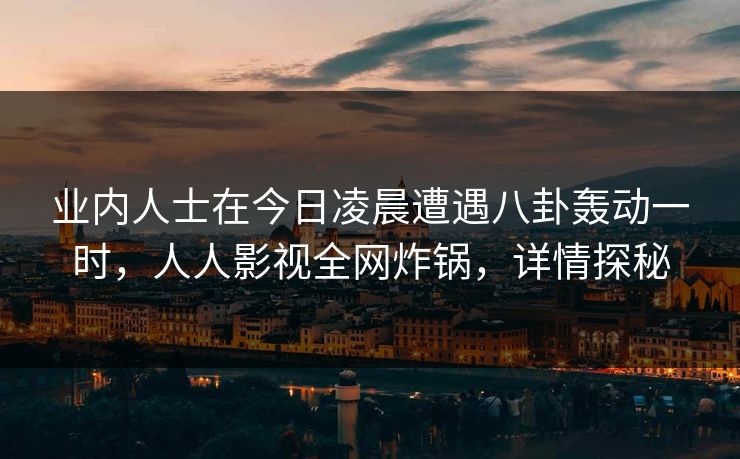 业内人士在今日凌晨遭遇八卦轰动一时，人人影视全网炸锅，详情探秘